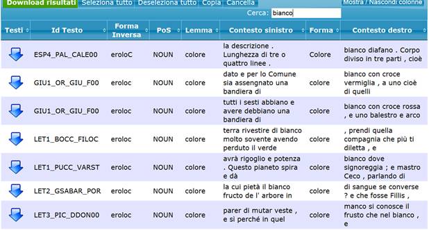 Esempio di filtraggio dei risultati